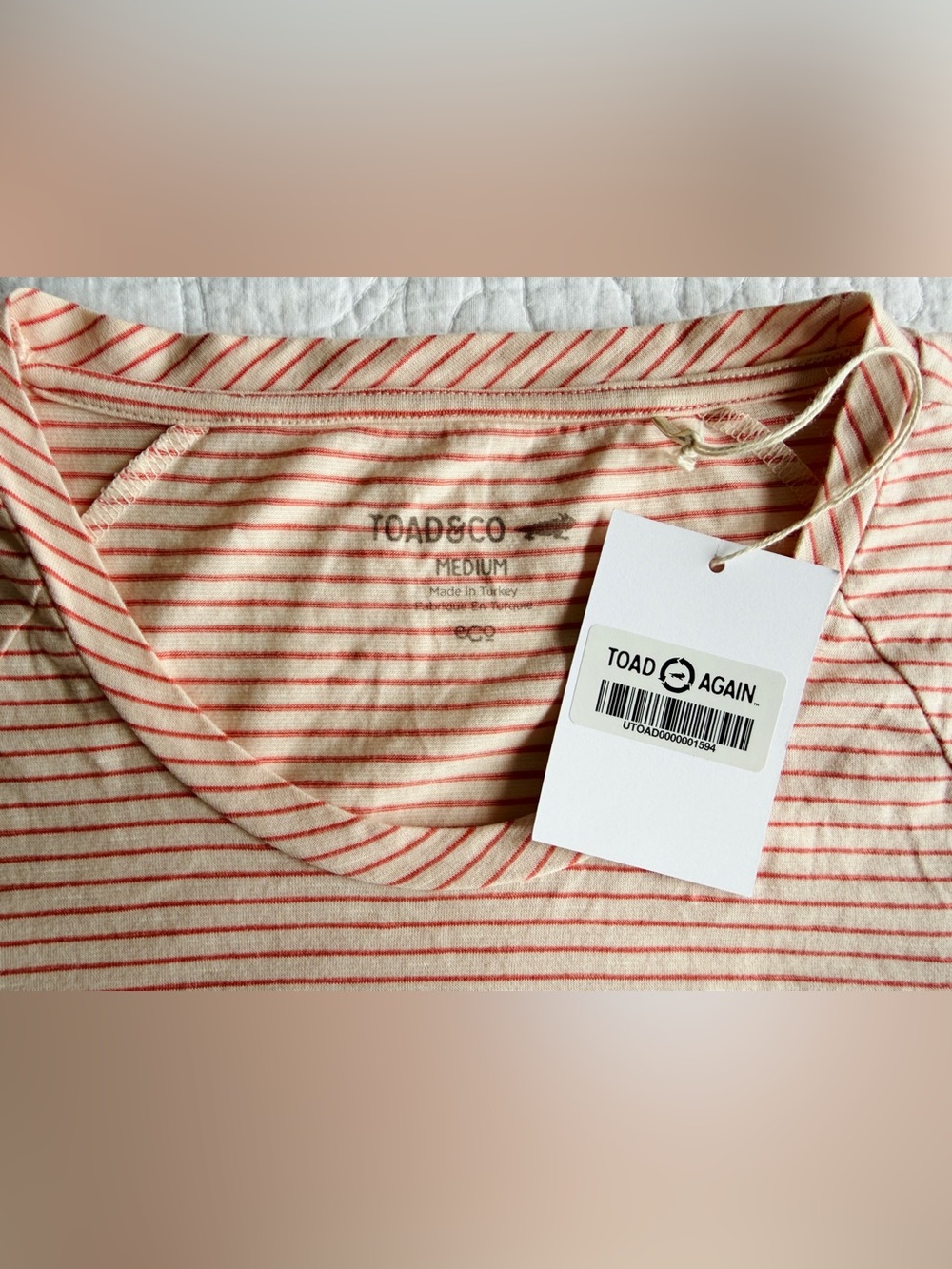 NWT Toad&Co Windmere Short Sleeve Dress Striped Coral Size Medium T-shirt Dress - Picture 5 of 12